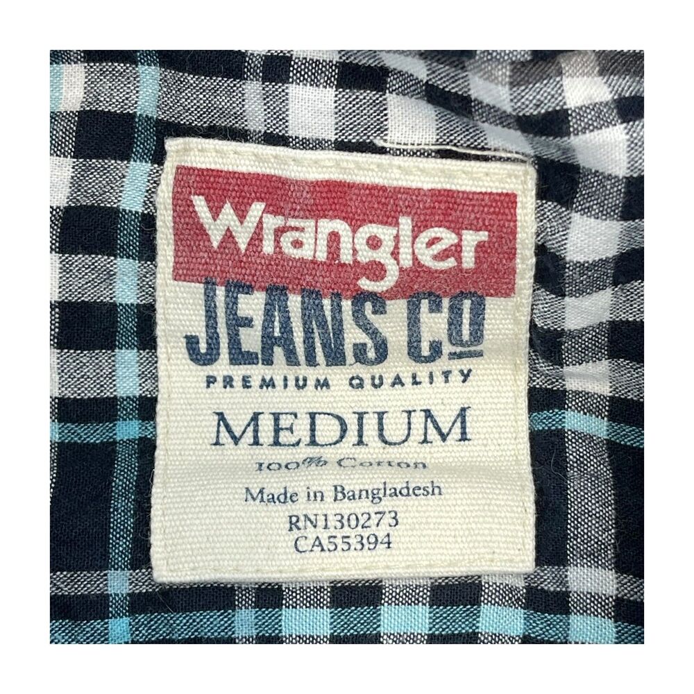 Wrangler Shirt Men Blue White Plaid Button Up Dress Casual Long Sleeve Sz M - Picture 3 of 6